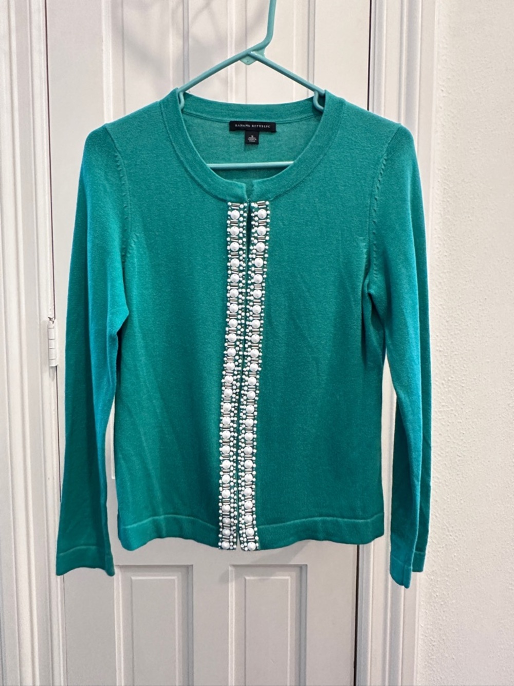 Banana Republic Teal Embellished Front Cardigan